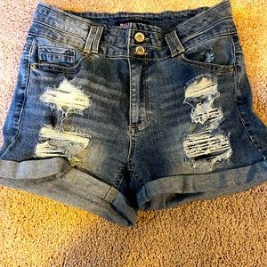 Blue jean shorts frayed, size 7,  worn twice.